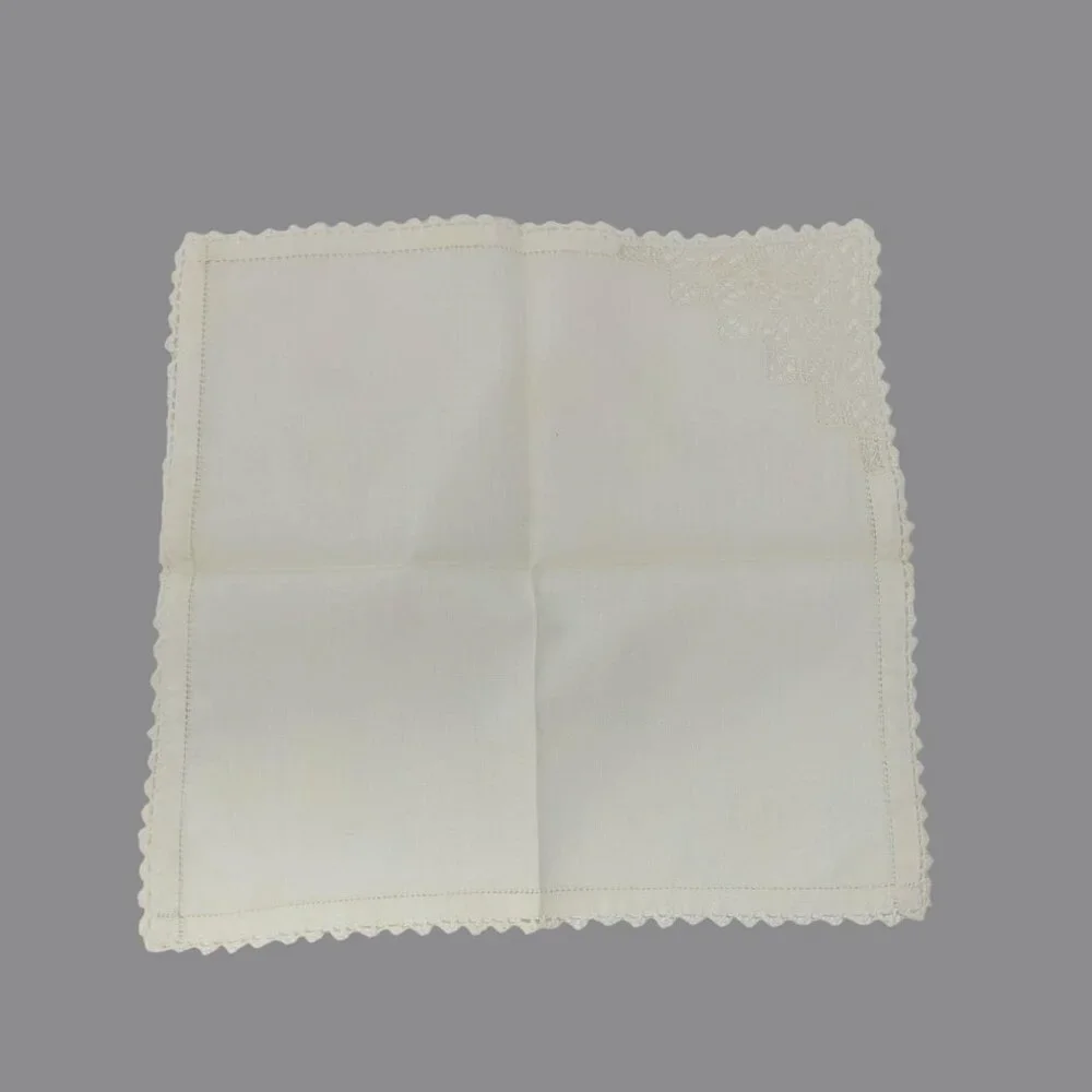 Vintage Napkins Linen Embroidered Crochet Cream 2 Sets